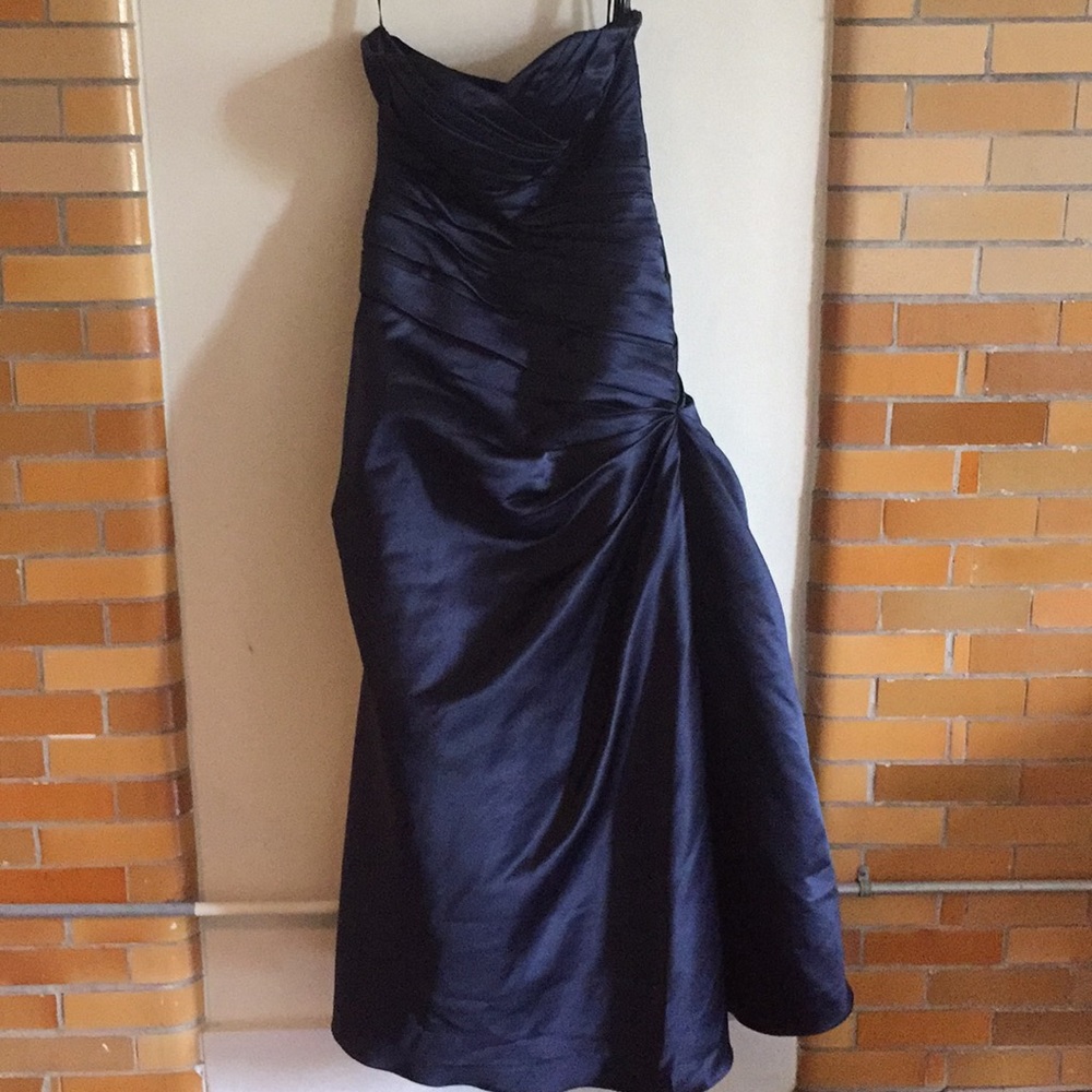 Navy blue Bill Levkoff bridesmaid dress